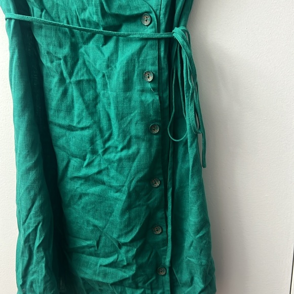 Linen Green Wrap Mini Dress - Picture 5 of 7